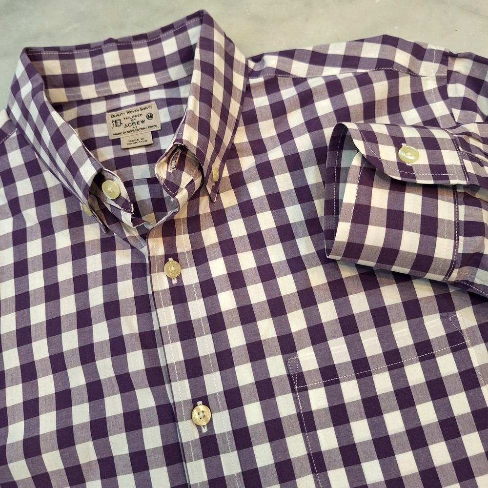 J.Crew Button Down Shirt Purple Gingham Mens M Tailored Cotton Longsleeve Preppy